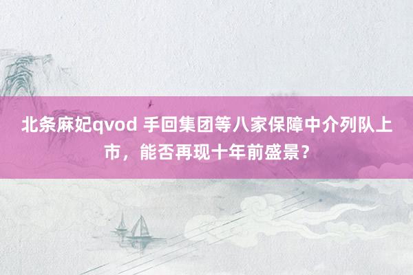 北条麻妃qvod 手回集团等八家保障中介列队上市，能否再现十年前盛景？