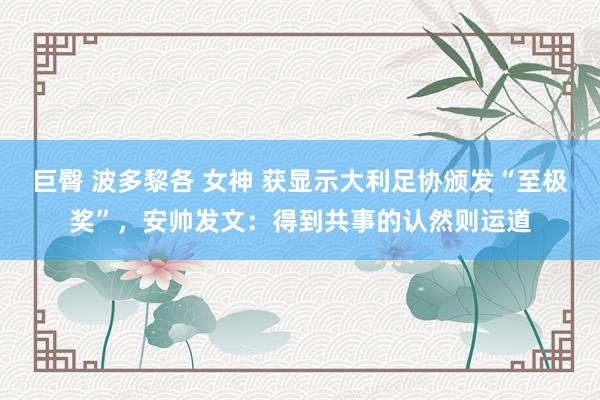 巨臀 波多黎各 女神 获显示大利足协颁发“至极奖”，安帅发文：得到共事的认然则运道