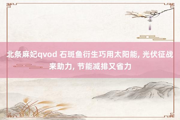 北条麻妃qvod 石斑鱼衍生巧用太阳能, 光伏征战来助力, 节能减排又省力