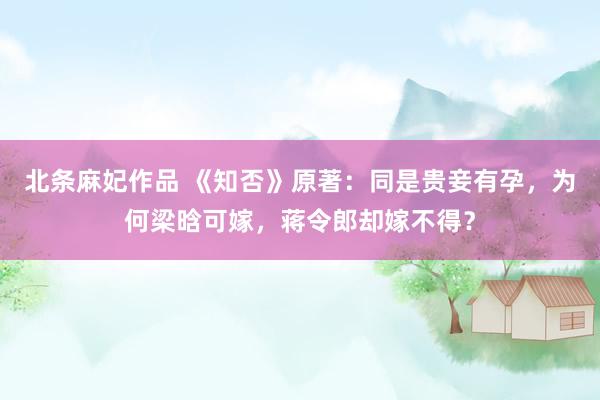 北条麻妃作品 《知否》原著：同是贵妾有孕，为何梁晗可嫁，蒋令郎却嫁不得？